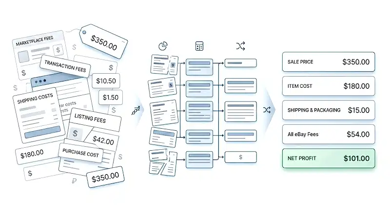 eBay Gebührenrechner Visualisierung der Kosten- und Gewinnstruktur